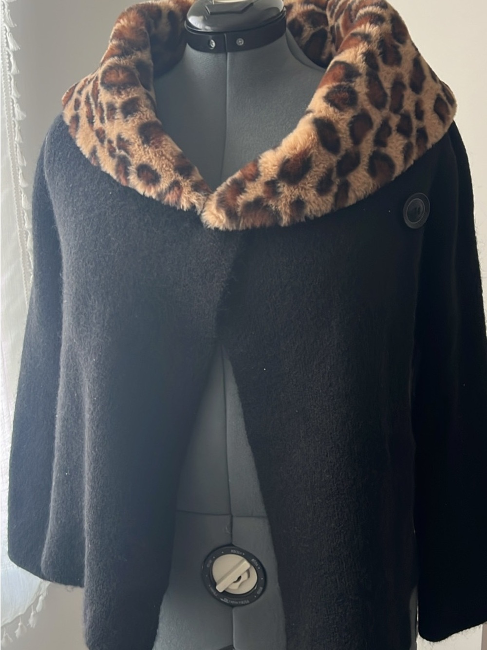 Cynthia Rowley Black Coat with Brown Faux Fur Trim